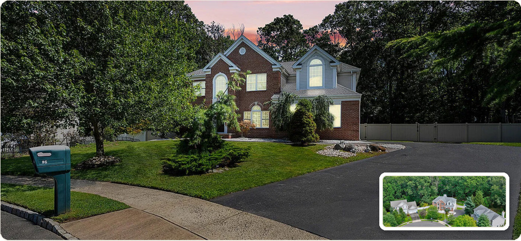 Exterior of the Carlton model home at 26 Chiswick Court, Jackson, with the surrounding trees and private yard.